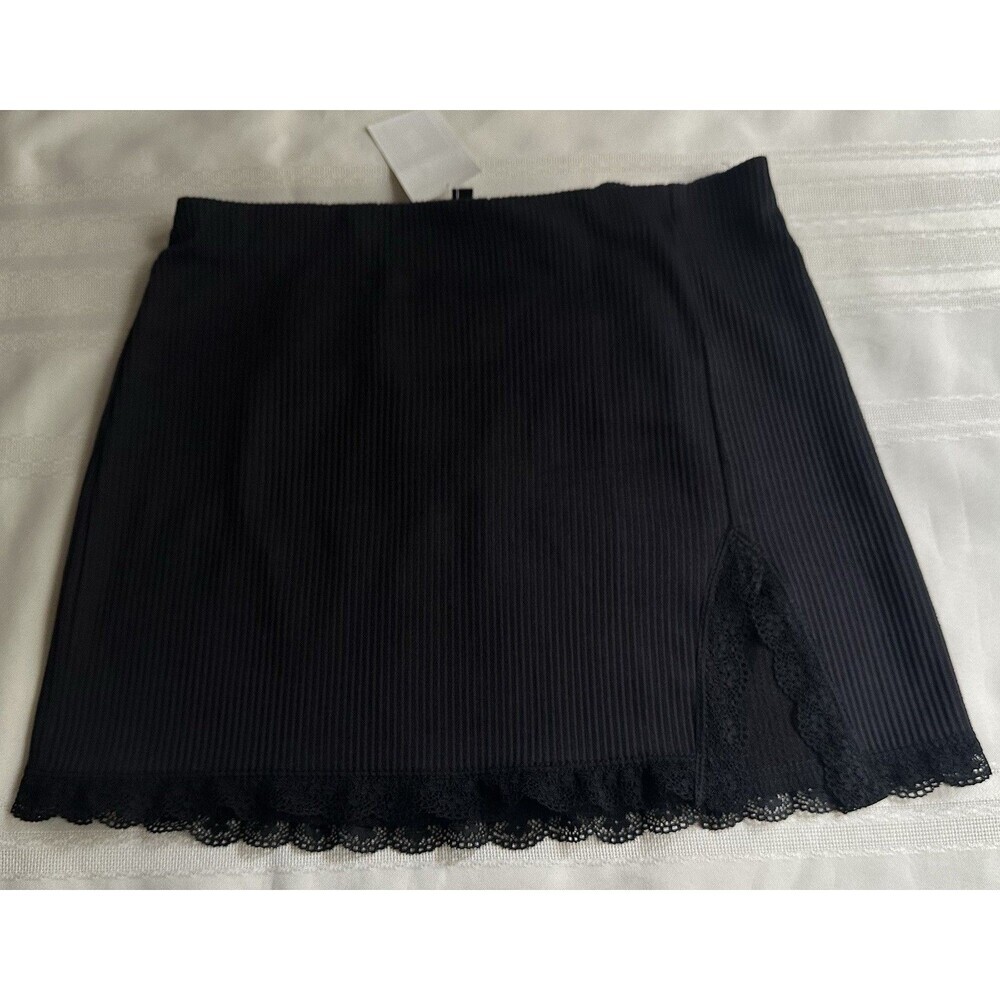 H&M Divided Black Ribbed Mini Skirt with Lace Size S Women's Y2K Aesthetic NWT